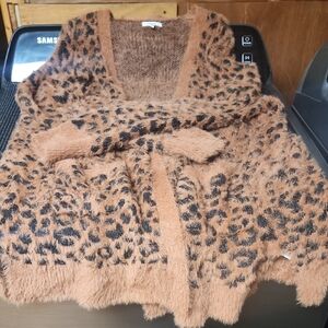 Maurices Brown Leopard Print Fuzzy Cardigan